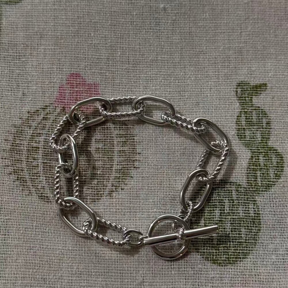 David Yurman Silver Double Chain Ot Clasp Bracelet